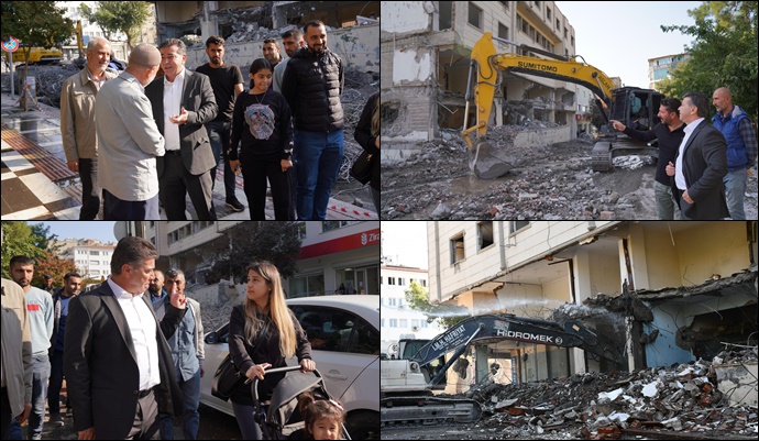 Başkan Bucak Belediye hizmet binasının yıkım çalışmalarında incelemede bulundu