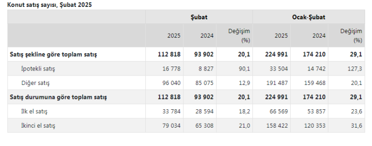 Şubat Ayında Konut Satışları %20,1 Arttı: İstanbul ve Rusya Federasyonu Zirvede