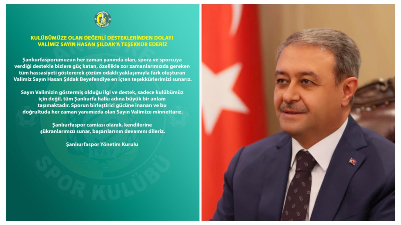 Şanlıurfaspor’dan Vali Hasan Şıldak’a Teşekkür Mesajı