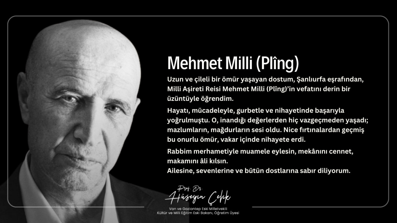 Eski Bakan Çelik 'ten Mehmet Milli (Plîng) İçin Başsağlığı Mesajı