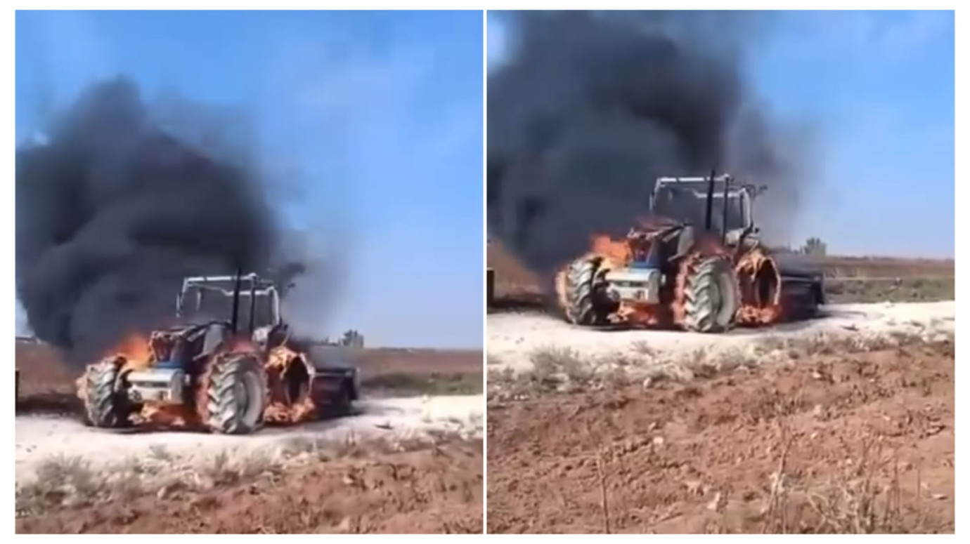 Şanlıurfa’da Pamuk Tarlasında Traktör Yandı-(VİDEO)