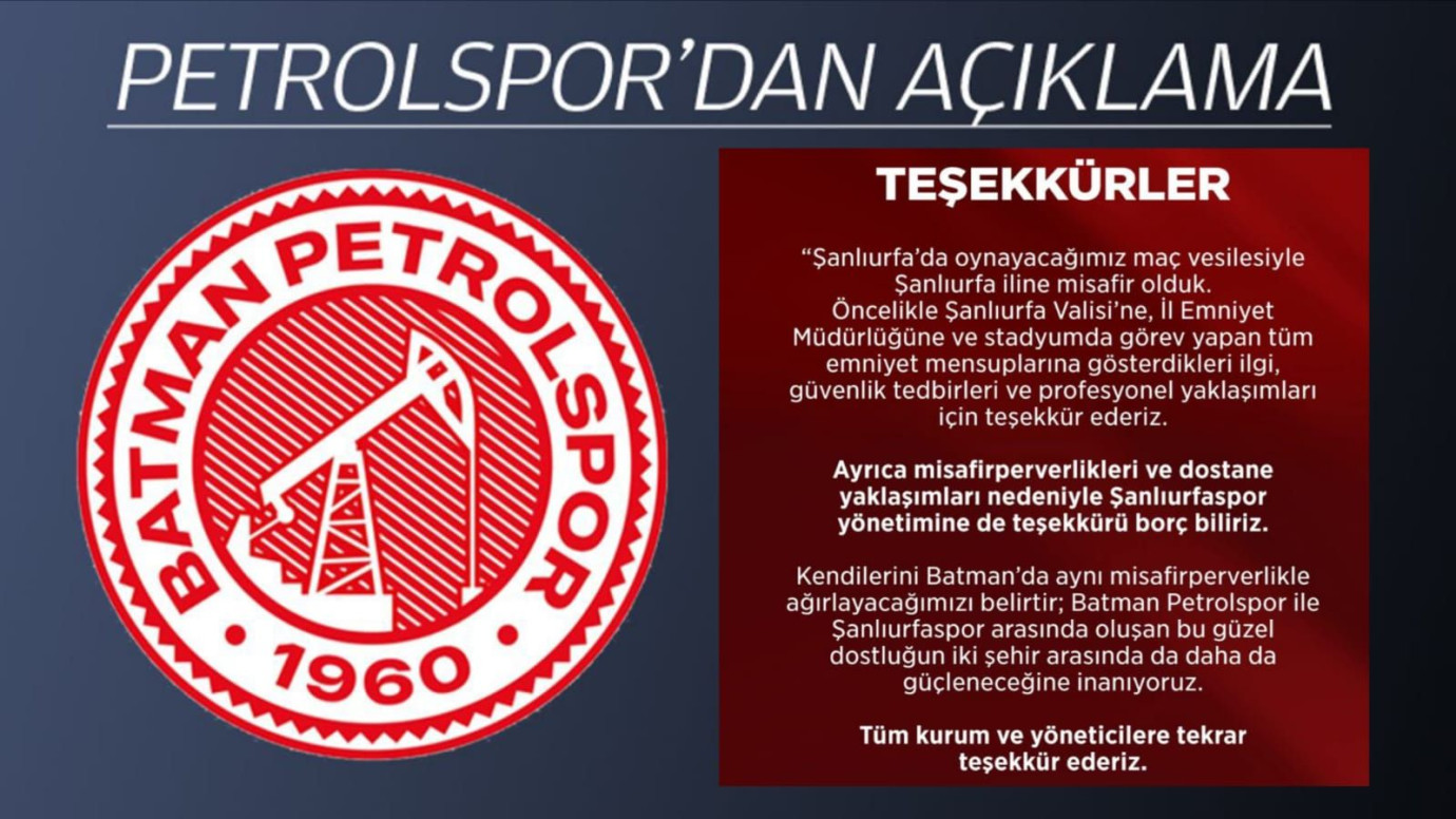 Batman Petrolspor’dan Şanlıurfa’ya Teşekkür