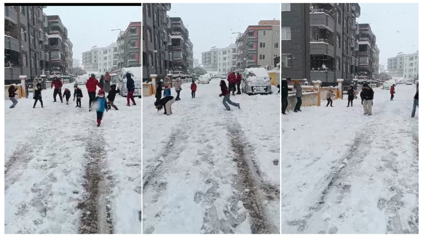 Şanlıurfa’da Çoluk Çocuk Kar Topu Keyfi