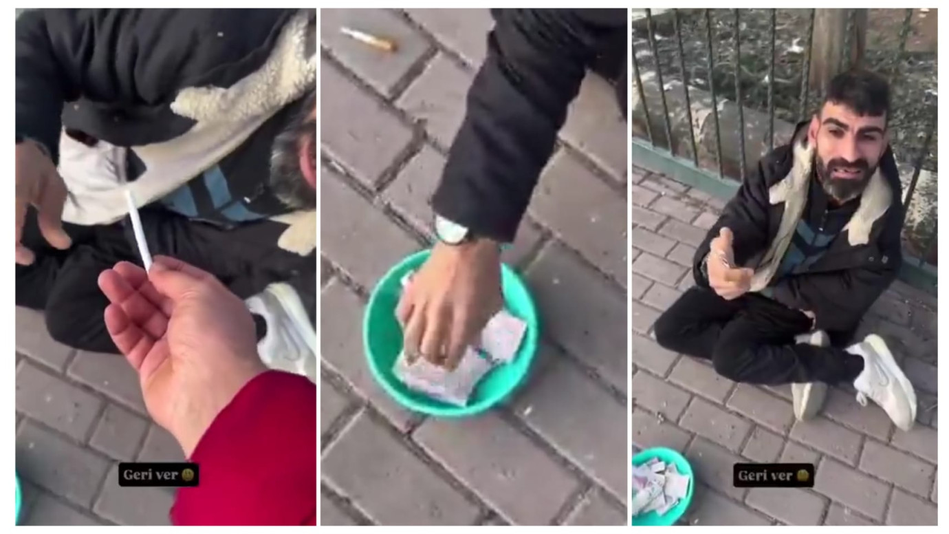 Dilenciye 200 TL Verdi, Cebindeki Parayı Görünce Geri Aldı-(VİDEO)