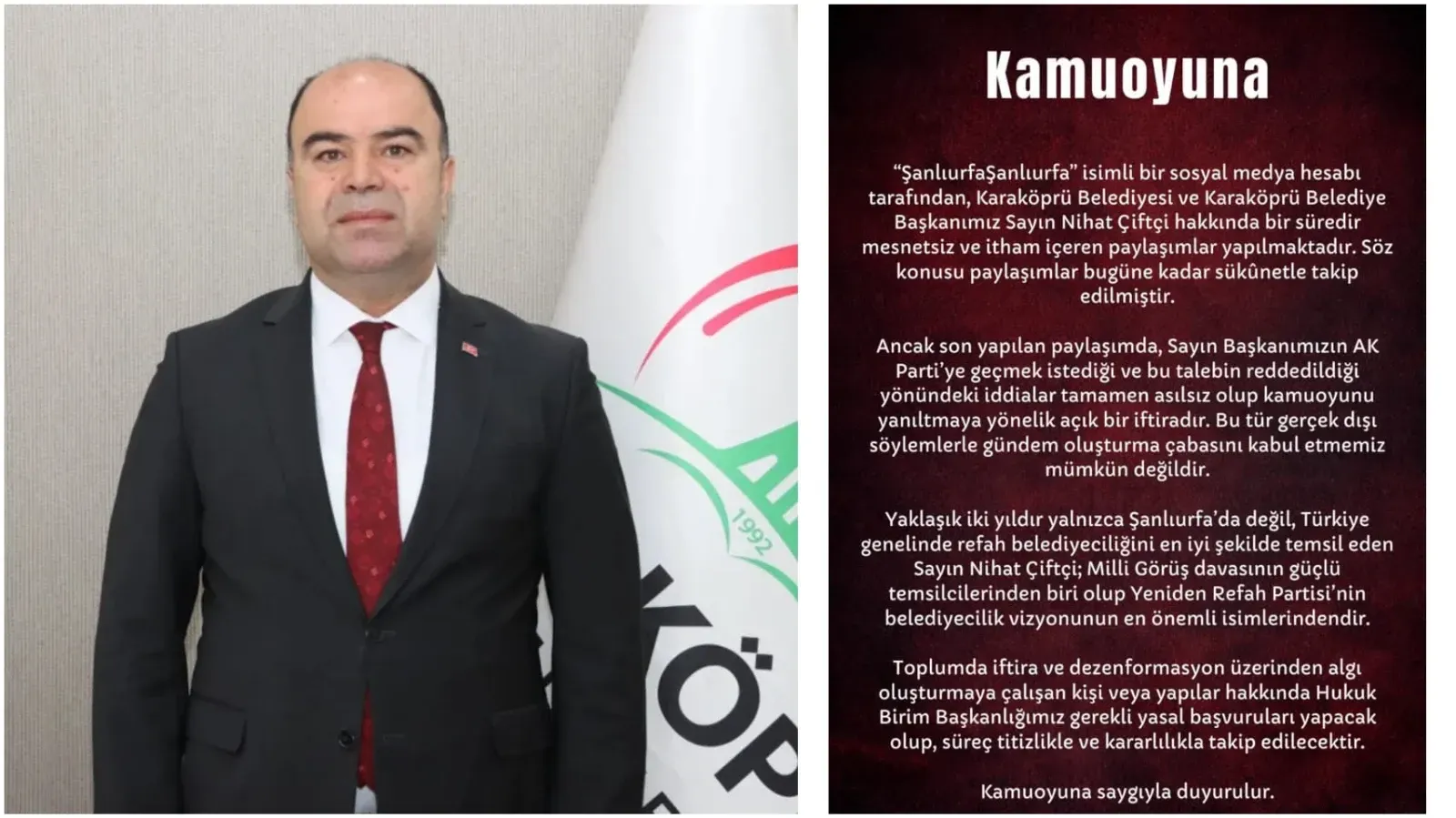 Yeniden Refah Partisi’nden “Nihat Çiftçi AK Parti’ye geçmek istedi” iddiasına yalanlama