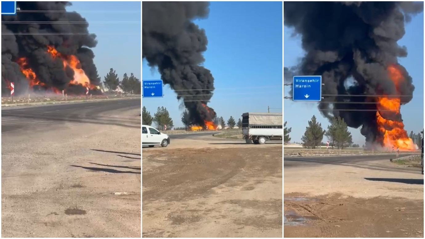 Şanlıurfa’da yakıt tankeri devrildi, yangın çıktı-(VİDEO)