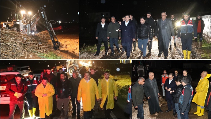 Başkan Canpolat Ve Kaymakam Şahin’den Gece Sağanak Mesaisi