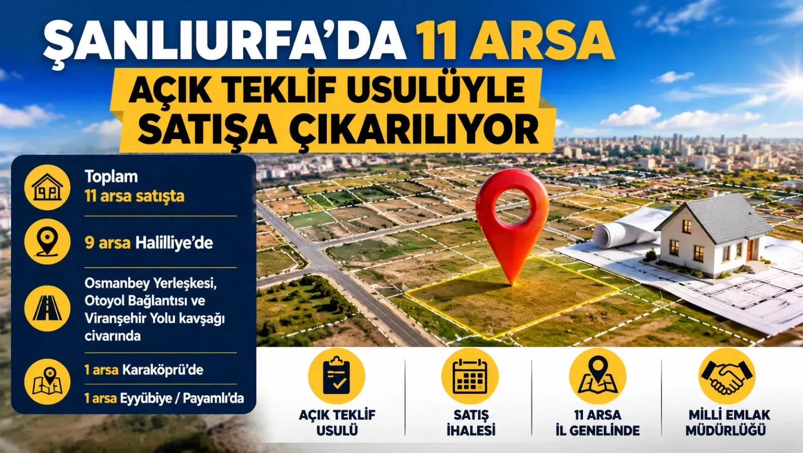 Şanlıurfa 'da 11 Arsa Açık Teklif Usulüyle Satışa Çıkarılıyor 