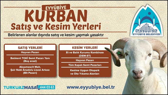 Eyyübiye’de Kurban Satış ve Kesim Yerleri Duyuruldu