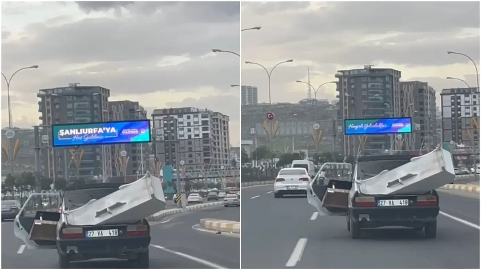 Karaköprü’de Tehlikeli Taşıma! Koltuk Takımıyla Trafiğe Çıktı