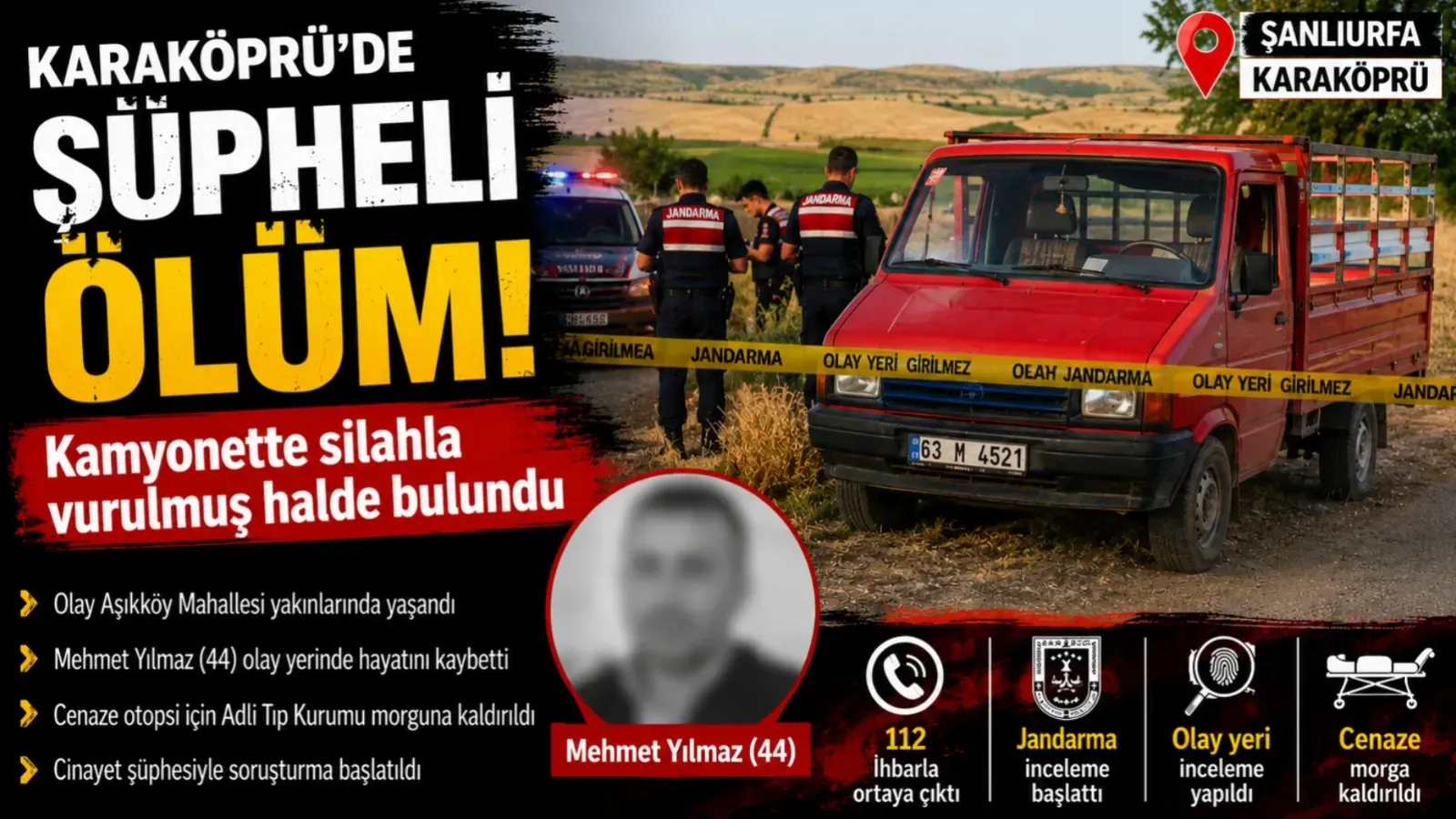 Karaköprü'de Kamyonette Şüpheli Ölüm: Silahla Vurulmuş Halde Bulundu