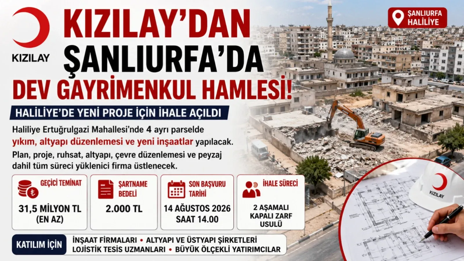Kızılay'dan Şanlıurfa'da Dev Gayrimenkul Hamlesi! Haliliye'de Yeni Proje İçin İhale Açıldı