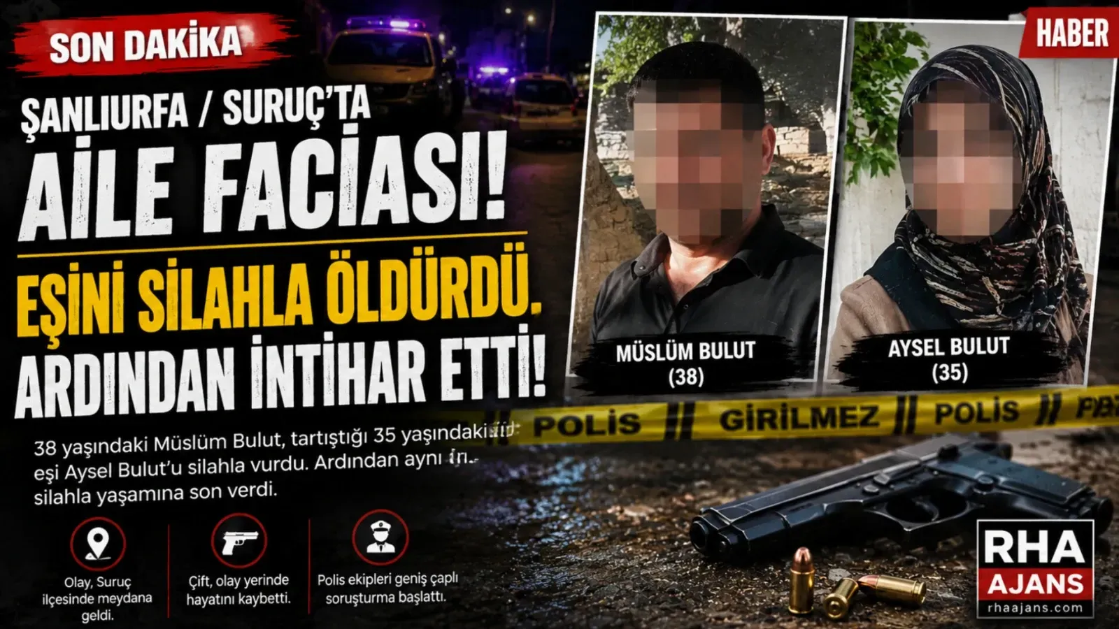 Şanlıurfa'da Aile Faciası: Eşini Silahla Öldüren Koca İntihar Etti