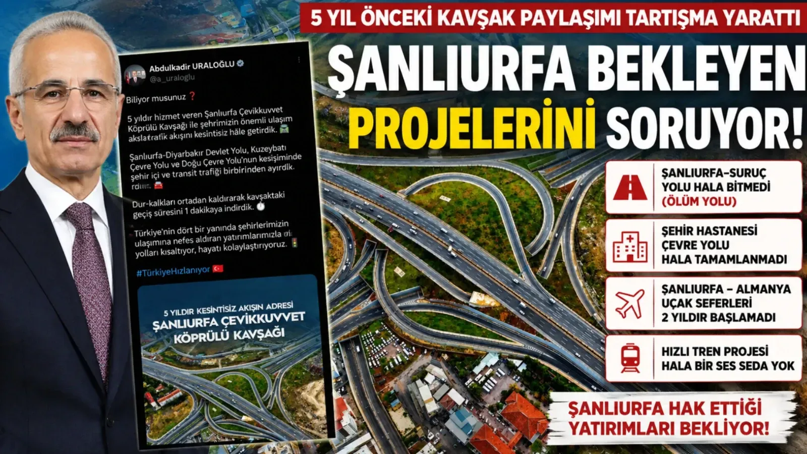 Şanlıurfa 5 Yıl Önceki Kavşağı Değil, Yarım Kalan Projeleri Konuşuyor