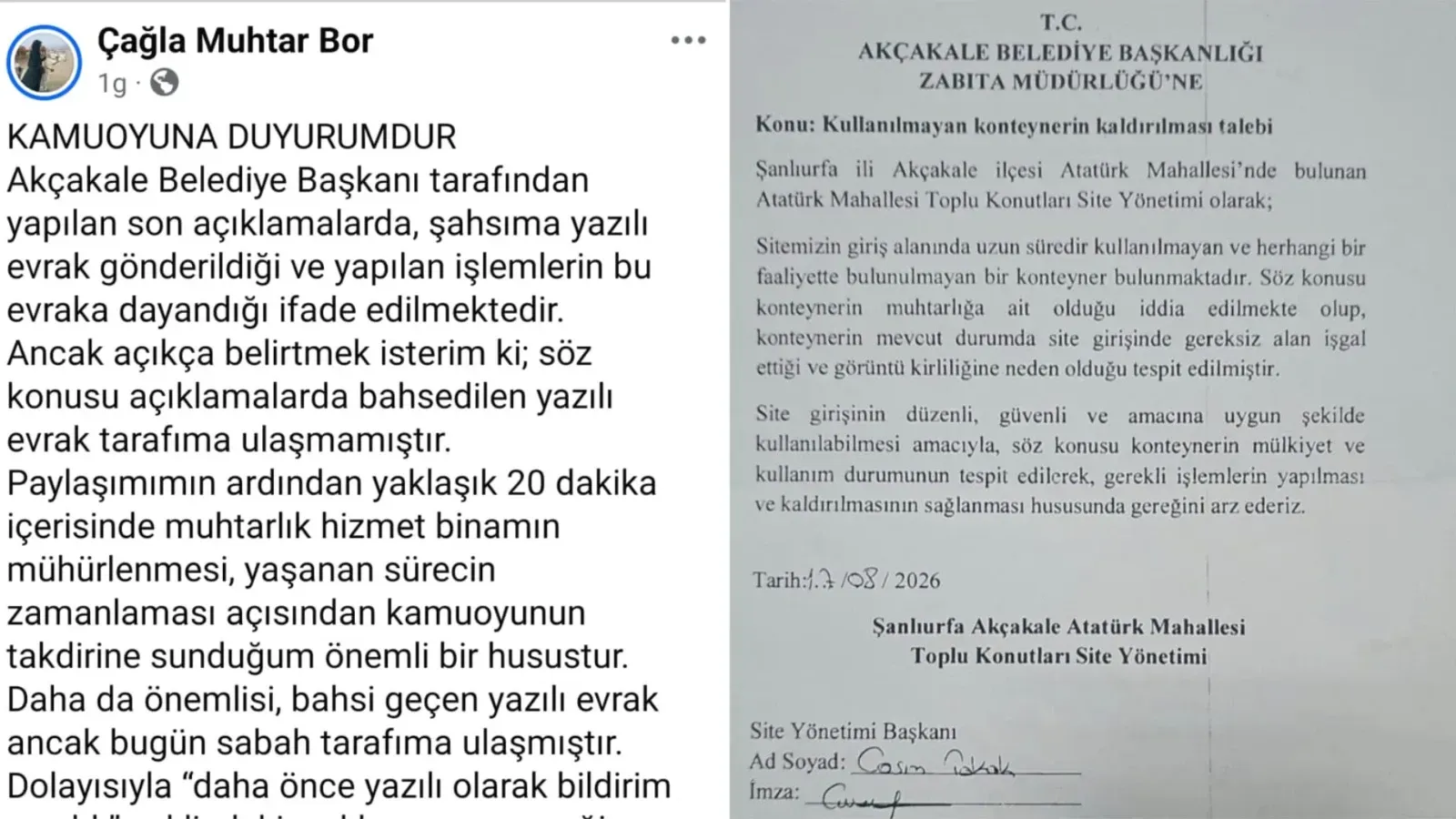 Akçakale’de Gerilim Tırmanıyor! Muhtar Bor: “Açıklamanın Gerçeği Yansıtmadığını Düşünüyorum”