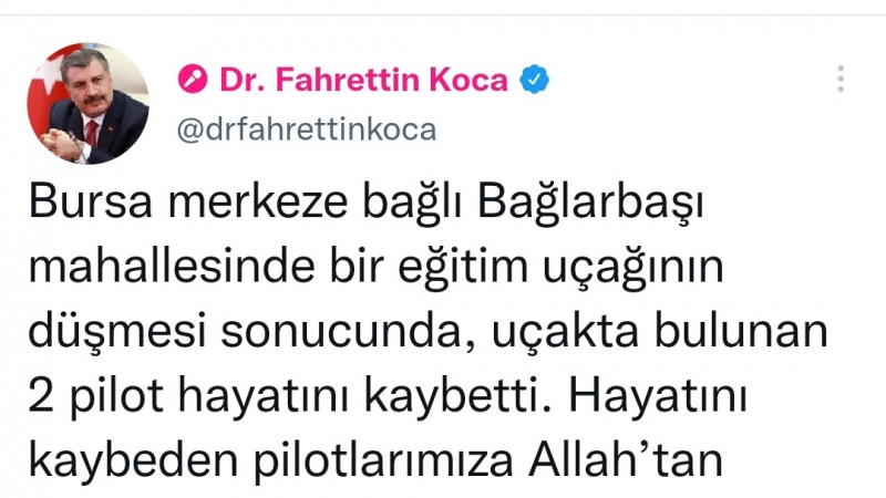 Bursa'da Uçak düştü 2 pilot hayatını kaybetti