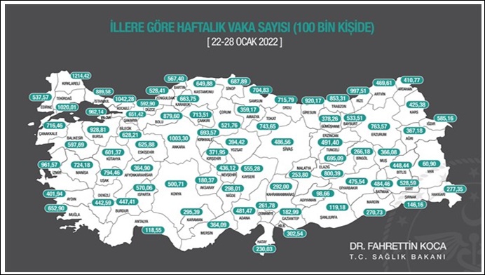 Haftalık insidans haritası yayımlandı