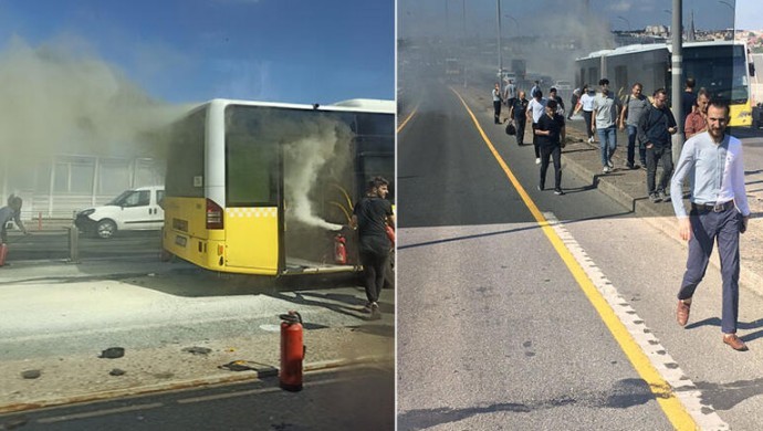 Haliç'te metrobüs alev aldı
