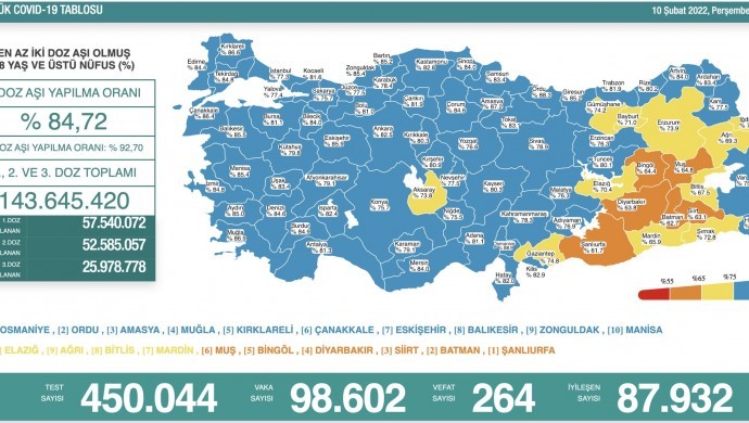 Koronadan 264 vefat, 98 bin 602 yeni vaka tespiti