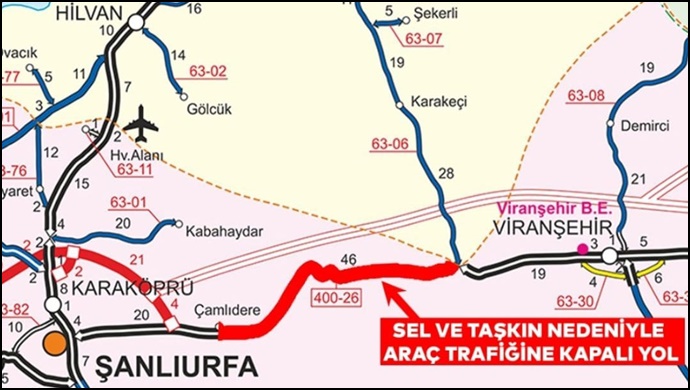 Sel nedeniyle Şanlıurfa -Mardin yolu trafiğe kapatıldı 
